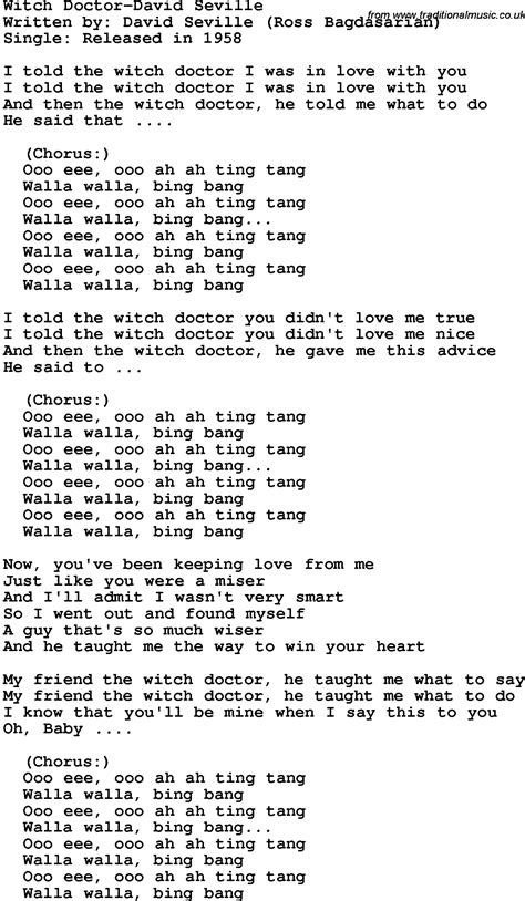 David saville witch doctor lyrics
